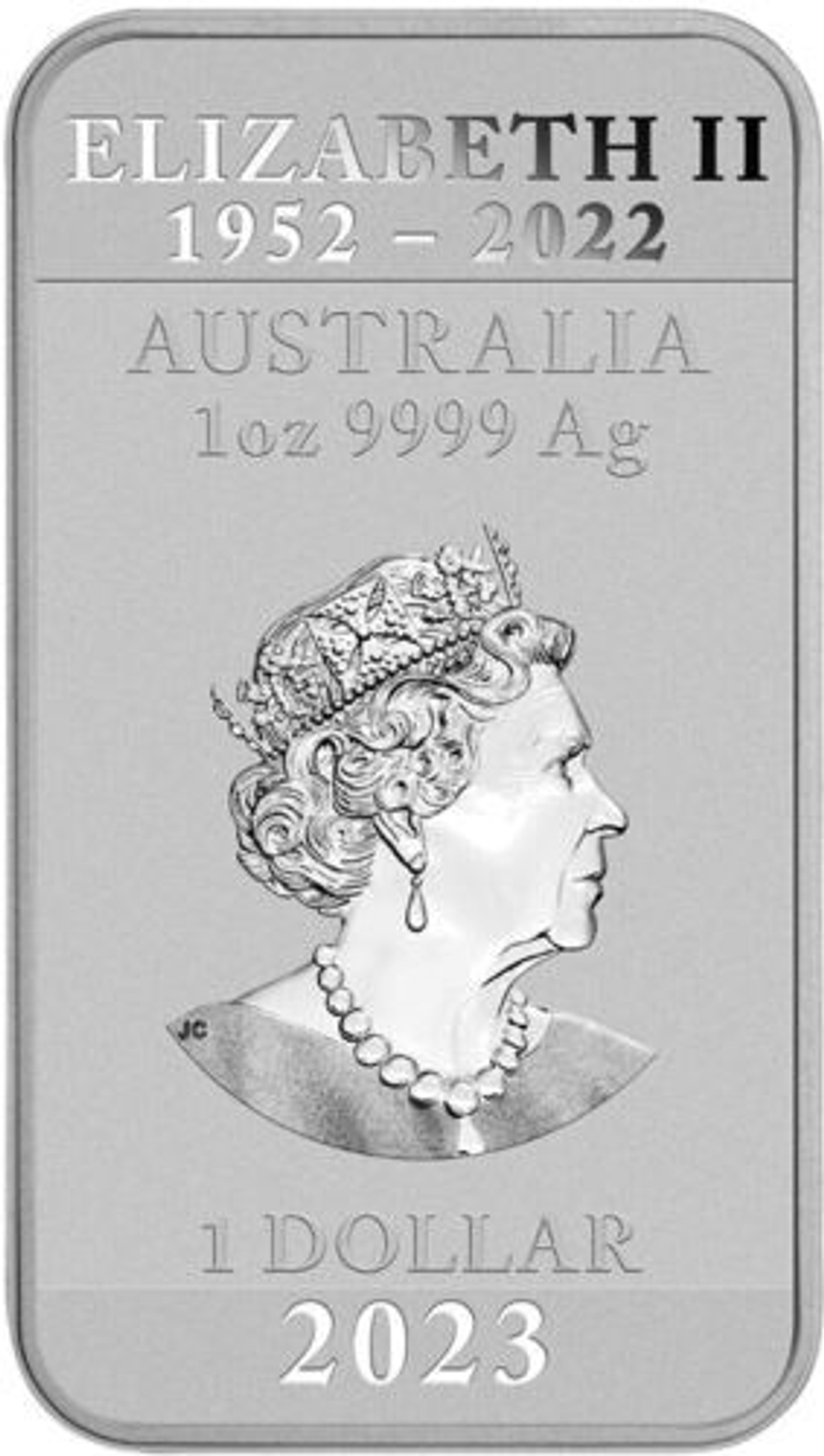 Australia, 1 Dollar 2023 – Chinese Dragon Bullion Bar (6th Portrait of Queen Elizabeth II)