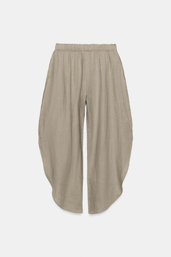 ZARA БРЮКИ ИЗ ЛЬНА С РАЗРЕЗАМИ — ZW COLLECTION, СЕРО-КОРИЧНЕВЫЙ
