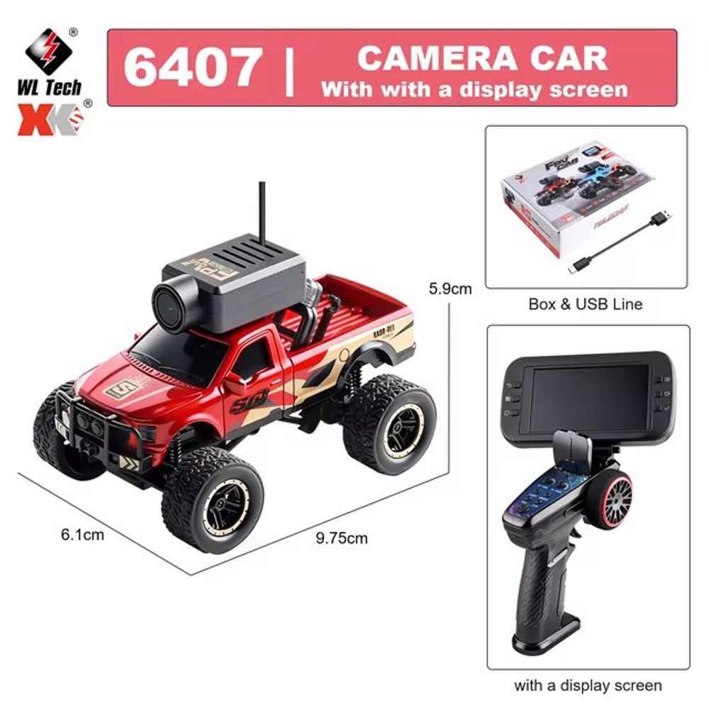 Радиоуправляемый монстр WLtoys 1/64 RC Cars 6407 камера+дисплей , версия с гироскопом цвет красный