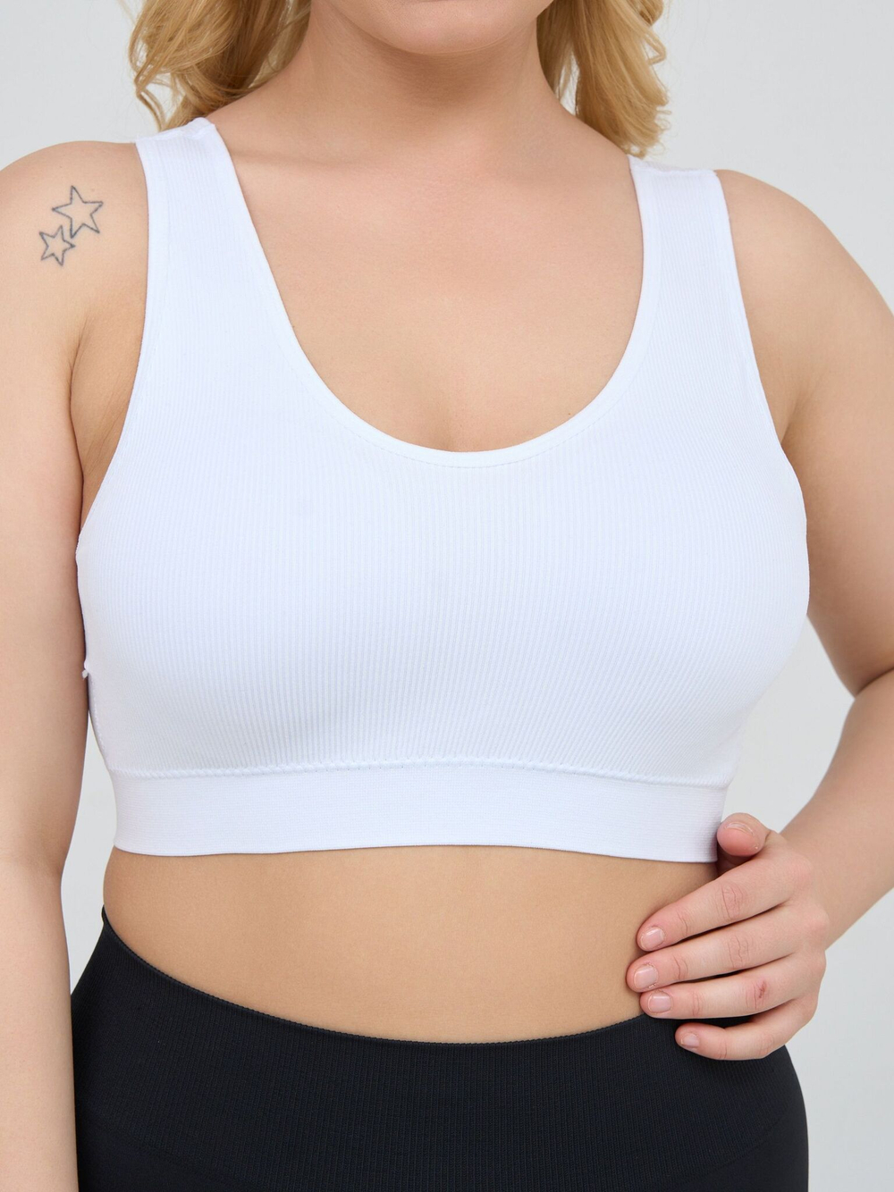 Бюстгальтер-топ в мелкий рубчик с кружевом на бретелях (Размер: 3X) (Цвет: бежевый)