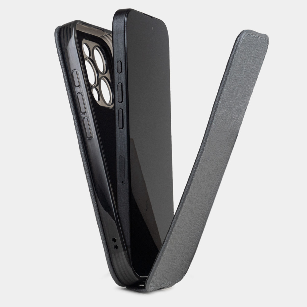 Чехол iPhone 16 Pro натуральная кожа сафьяно, серого цвета