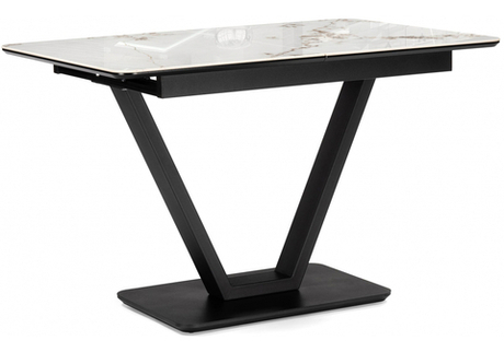 Керамический стол Woodville Бугун 120(160)х80х77 белый мрамор глянец, черный, ножки черные