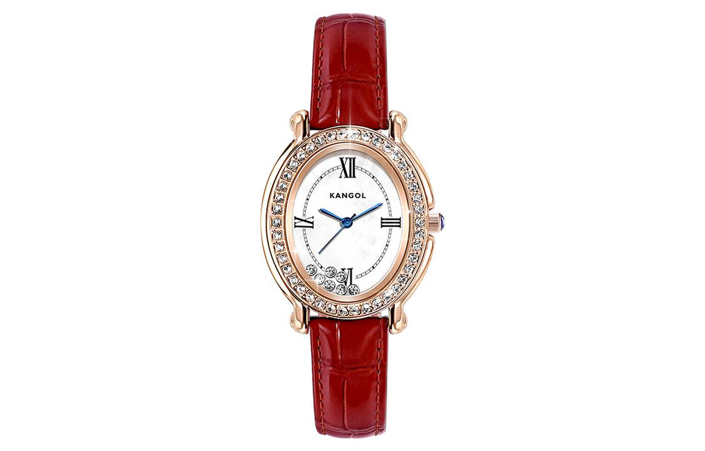 KANGOL Quartz Movement Genuine Leather Strap Watch Women"s Watch White Dial