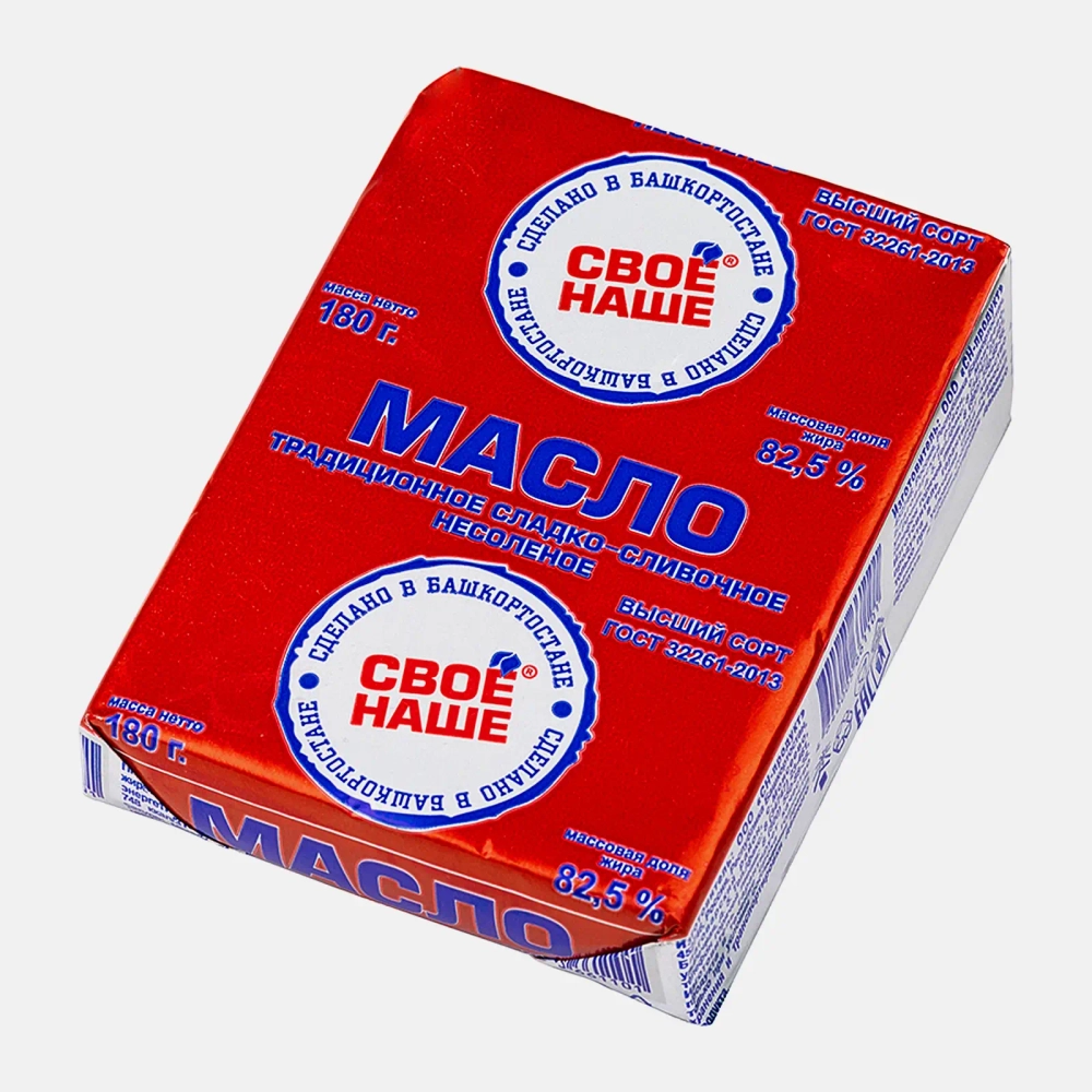 Масло сладко-сливочное Свое-Наше Традиционное несоленое 82.5% 180г