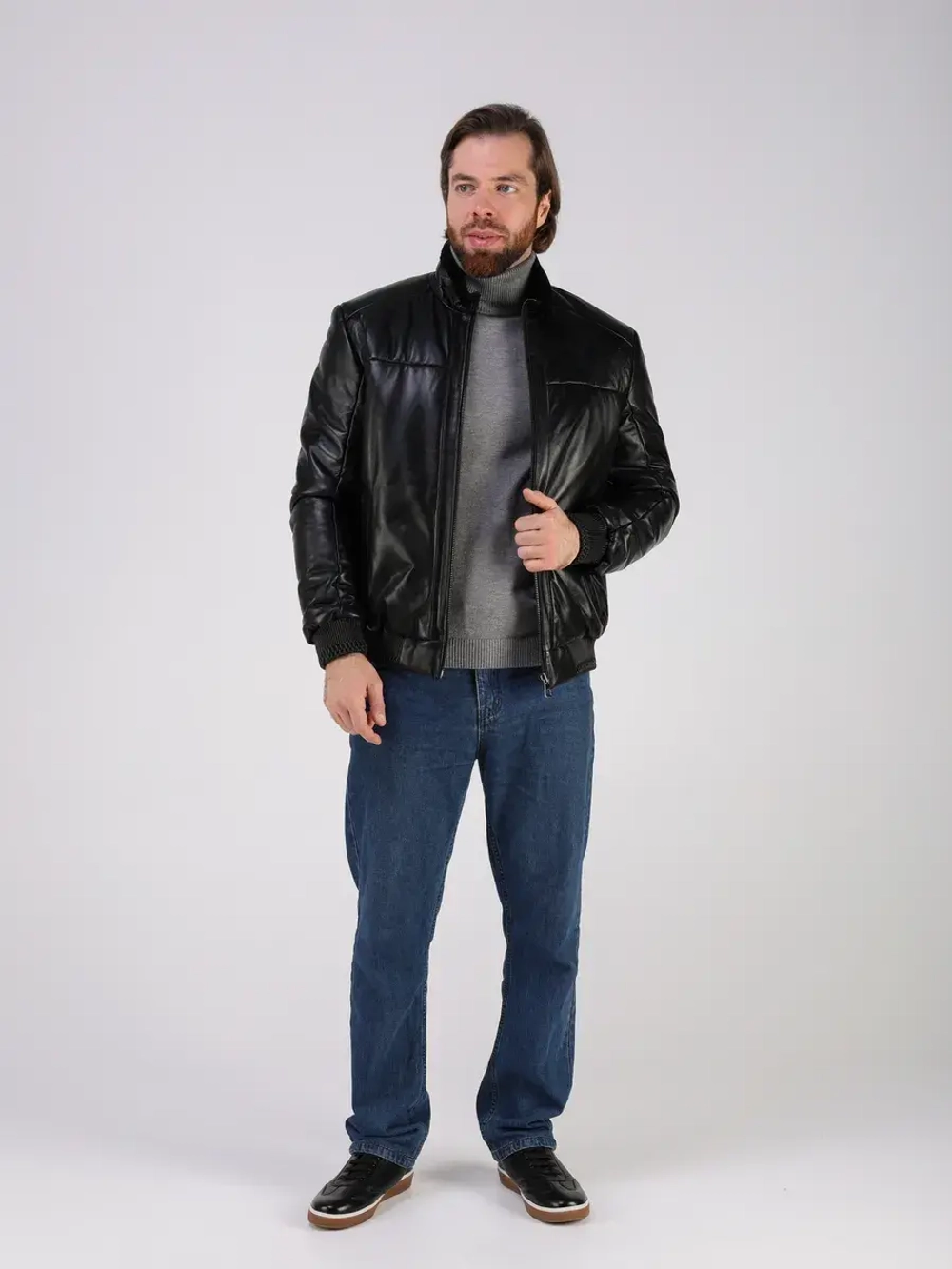 Куртка пуховик из натуральной кожи утепленная короткая