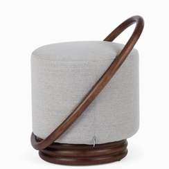 Пуф с ручкой Riot 46х55 см, серая ткань, орех