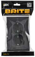 BRITE Розетка 2-местная с заземлением без защитных шторок плоская 16А в сборе РСПл12-3-БрГ графит IEK