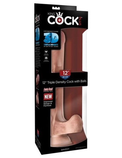 Телесный фаллоимитатор на присоске 12 Triple Density Cock with Balls - 33 см. (Цвет: телесный)