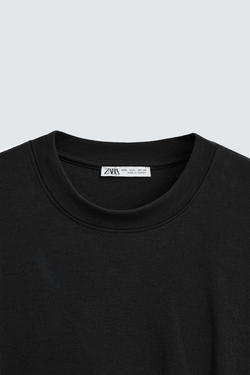 ZARA ФУТБОЛКА RELAXED FIT INTERLOCK, ЧЕРНЫЙ