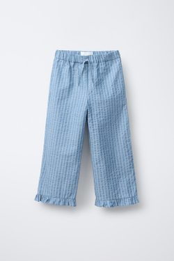 ZARA БРЮКИ В КРЕПИРОВАННУЮ ПОЛОСКУ ПРЯМОГО КРОЯ, СИНИЙ