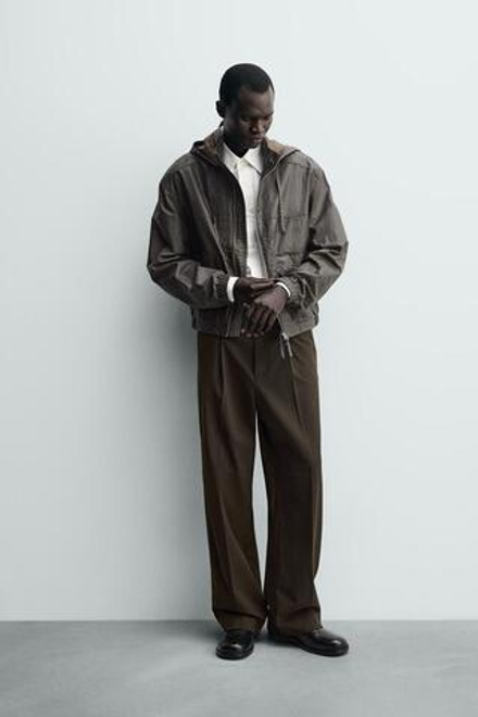 ZARA БРЮКИ WIDE FIT СО СКЛАДКАМИ, КОРИЧНЕВЫЙ