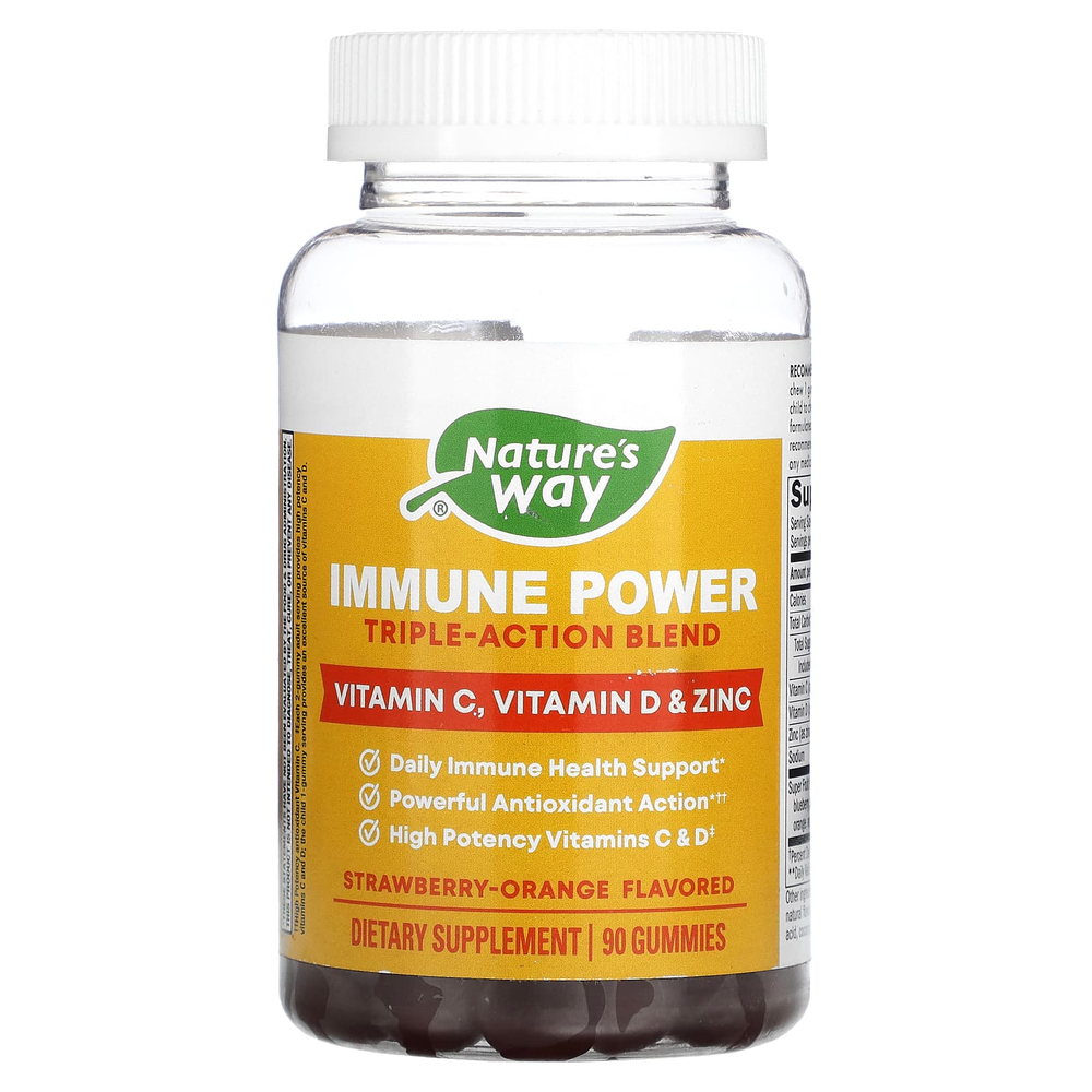 Nature's Way, Immune Power, смесь тройного действия, клубника и апельсин, 90 жевательных таблеток
