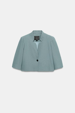 ZARA УКОРОЧЕННЫЙ ЛЬНЯНОЙ БЛЕЙЗЕР — ZW COLLECTION, СЕРО-СИНИЙ