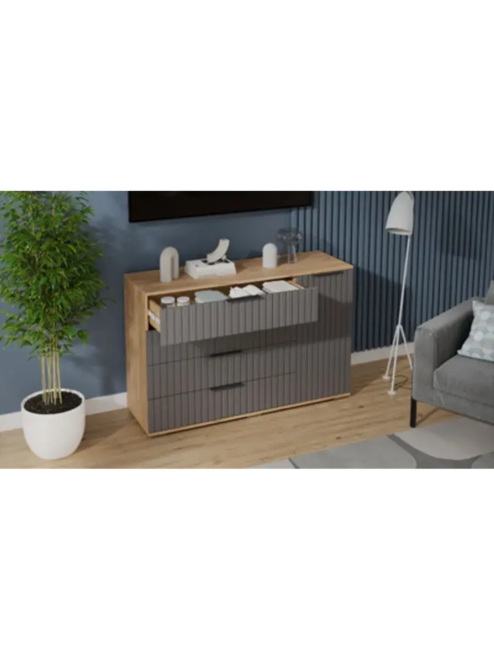 Комод для одежды Графит матовый 4 ящика 129х41х84 см