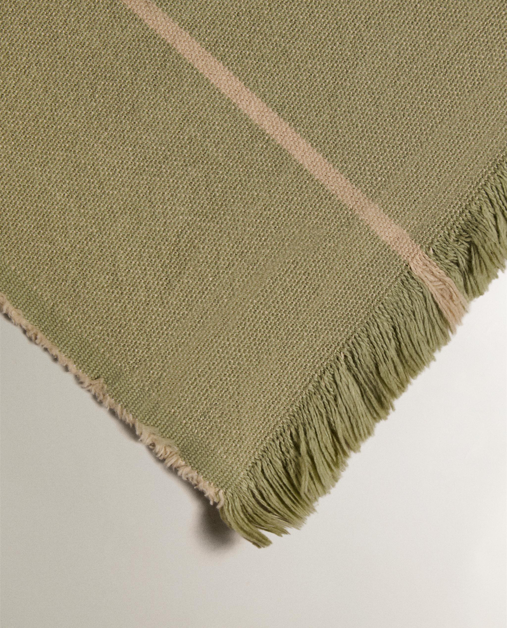 Zara Home плед из хлопка, зелёный, в полоску, 140x190 см