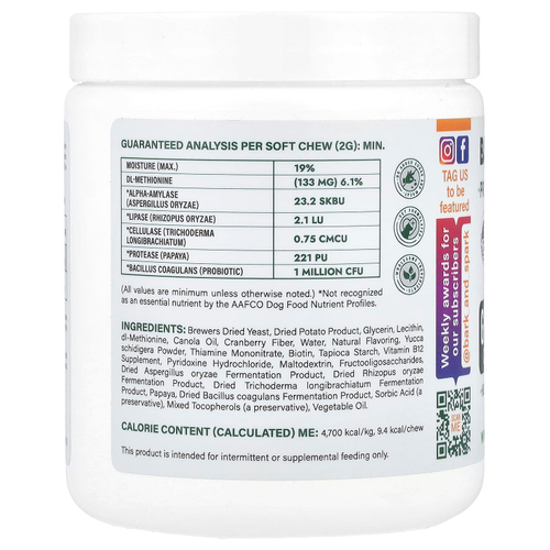 Bark&Spark, Green Grass Chews, For Dogs, Chicken, 120 Soft Chews, 8.46 oz (240 g)