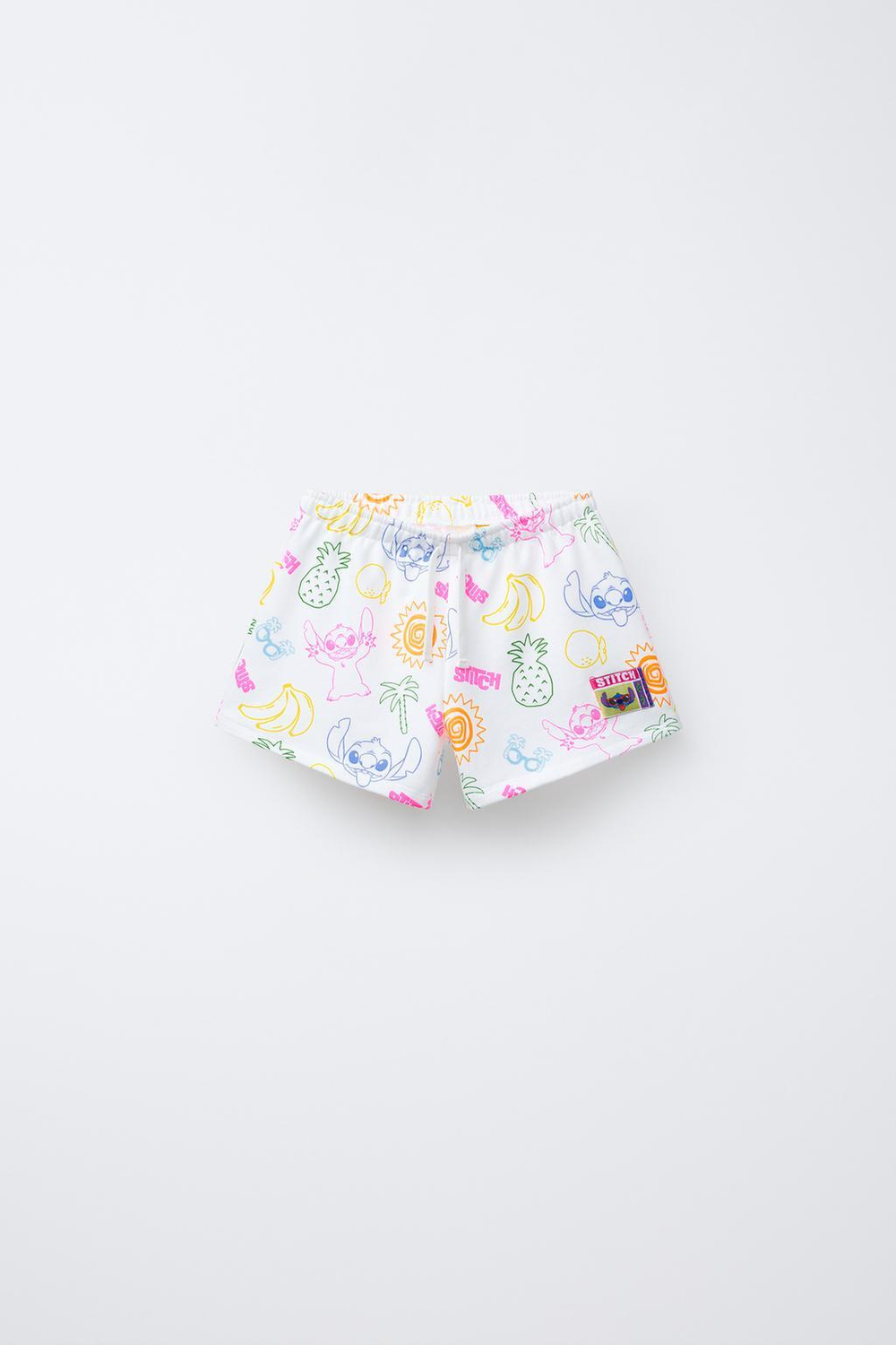 ZARA ШОРТЫ-БЕРМУДЫ С ПРИНТОМ LILO & STITCH © DISNEY, ЖЕЛТОВАТО-БЕЛЫЙ