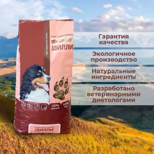 Уценка! Повр.упак. / Сухой корм Дилли для взрослых собак "Говяжья печень с овсянкой"