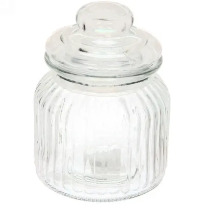 Банка для продуктов стеклянная 1100 мл с крышкой полоски