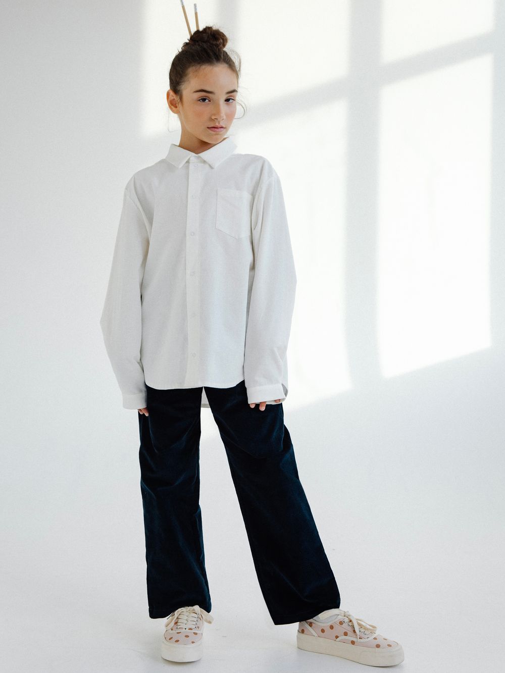 Брюки широкие из микровельвета ТЕМНО-СИНИЙ