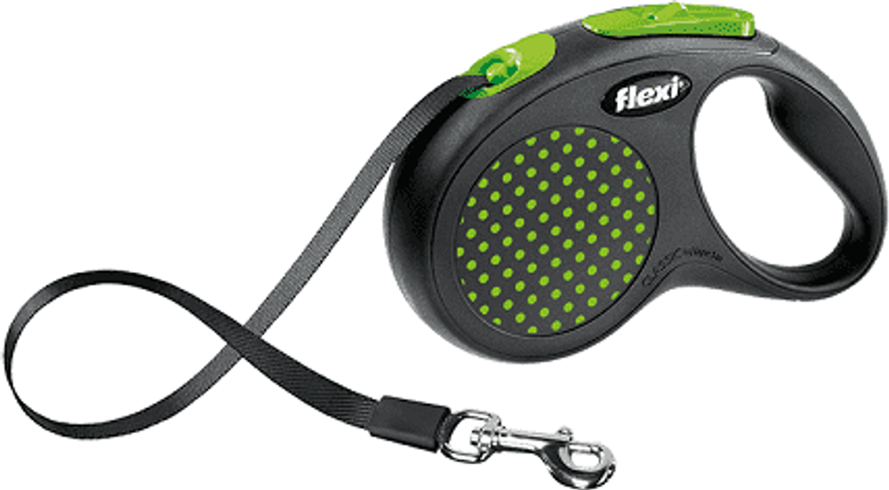 FLEXI рулетка Design M-L (до 50 кг) 5 м лента черная/зеленый горох