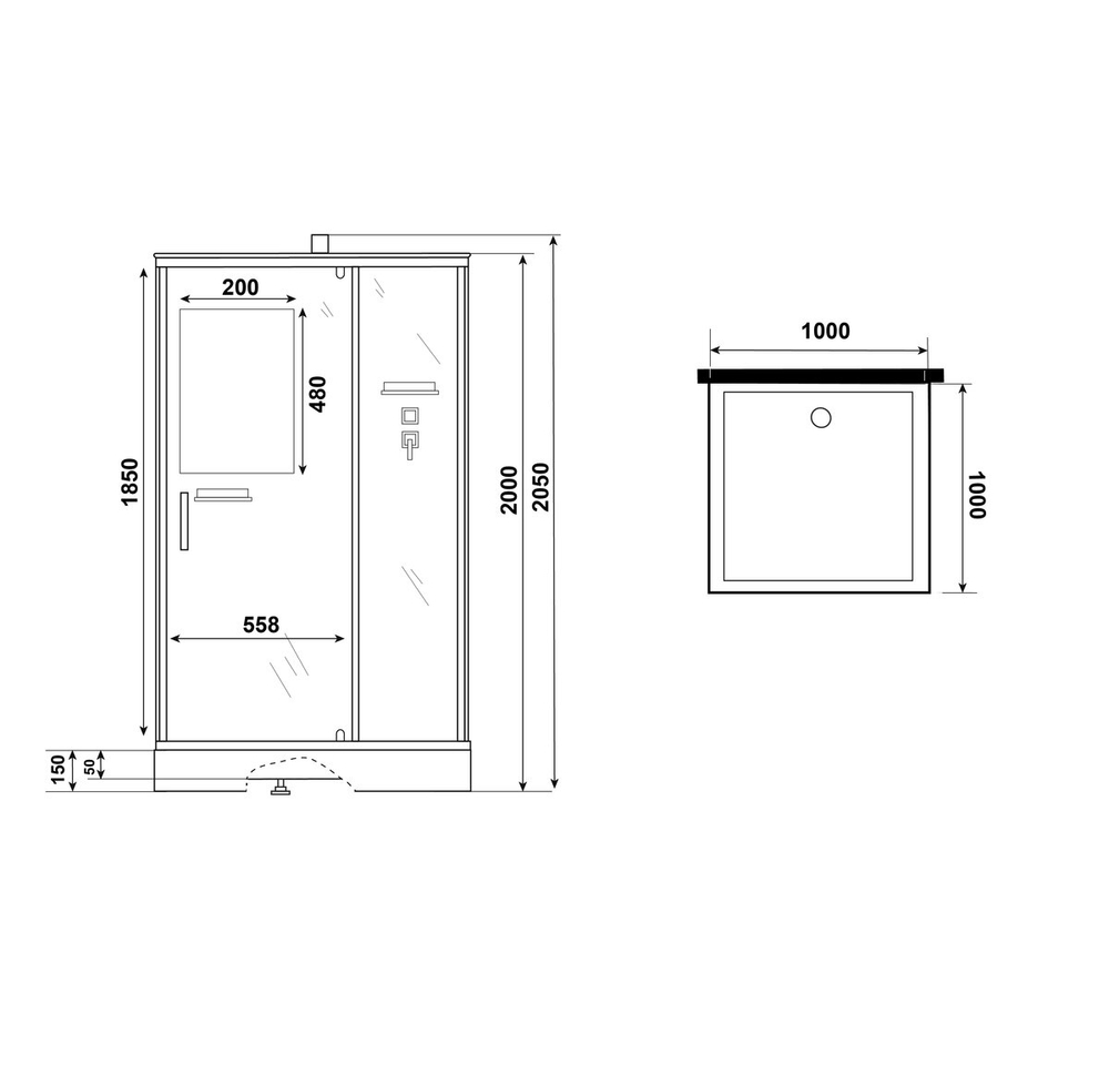 Душевая кабина Niagara Standart ST100/15Q/BL/BK (100х100х200) квадрат,поддон 15см,распашная,проф.черный,без крыши,3 места