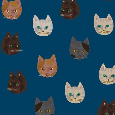 Коты на темно-синем. Кошачьи головы. Милый принт с котами