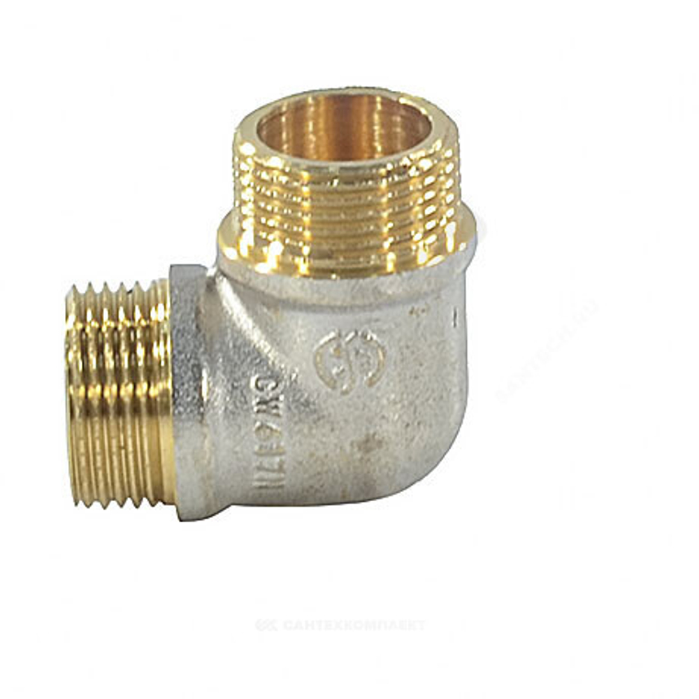 Угольник латунь никель реборда Ду 15 (1/2") НР/НР 9005 ГОСТ 32585-2013 Aquasfera 9005-01