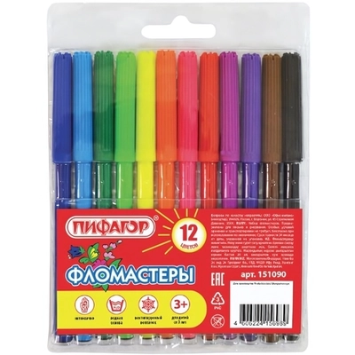 Фломастеры 12 цветов Пифагор вентилируемый колпачок (24/144)