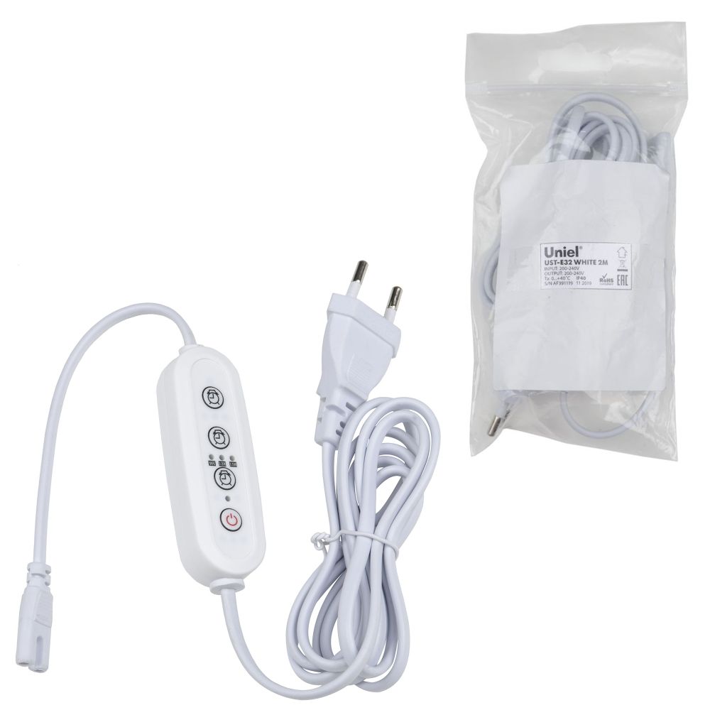 UST-E32 WHITE 2M Таймер с вилкой и разъемом L.N для фито светильника. 220В. 150Вт. Провод 2 метра. ТМ Uniel