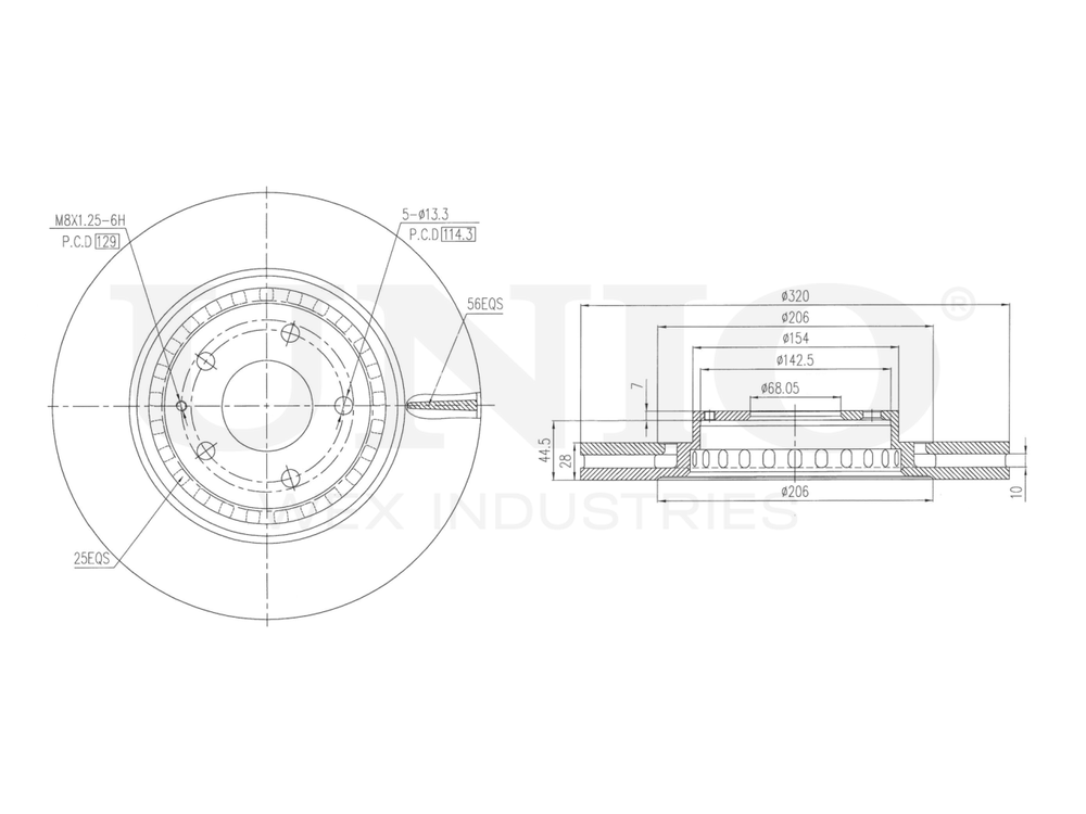 Диск тормозной передний UNIO BRD-20603