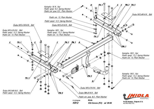 Фаркоп IMIOLA K.012 Kia Carens 2000-2006(паспорт и сертификат в комплекте)(без электрики)