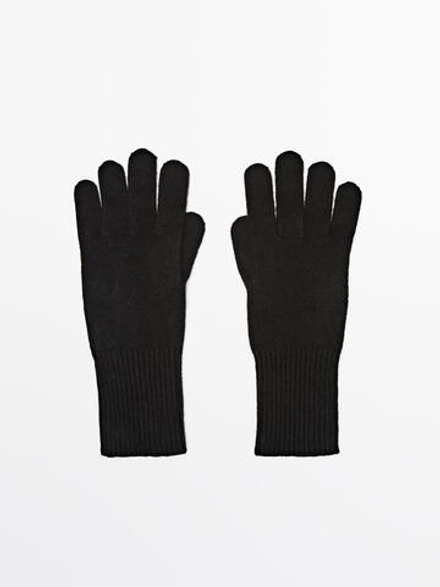 Massimo Dutti Трикотажные перчатки из смесовой шерсти, черный