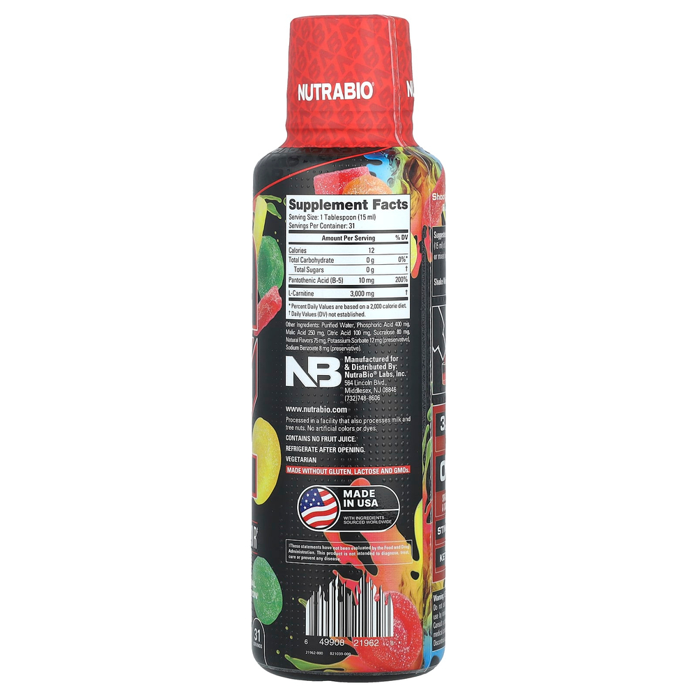 NutraBio, Lean Shots, L-карнитин 3000, кислая конфета, 473 мл (16 жидк. Унций)