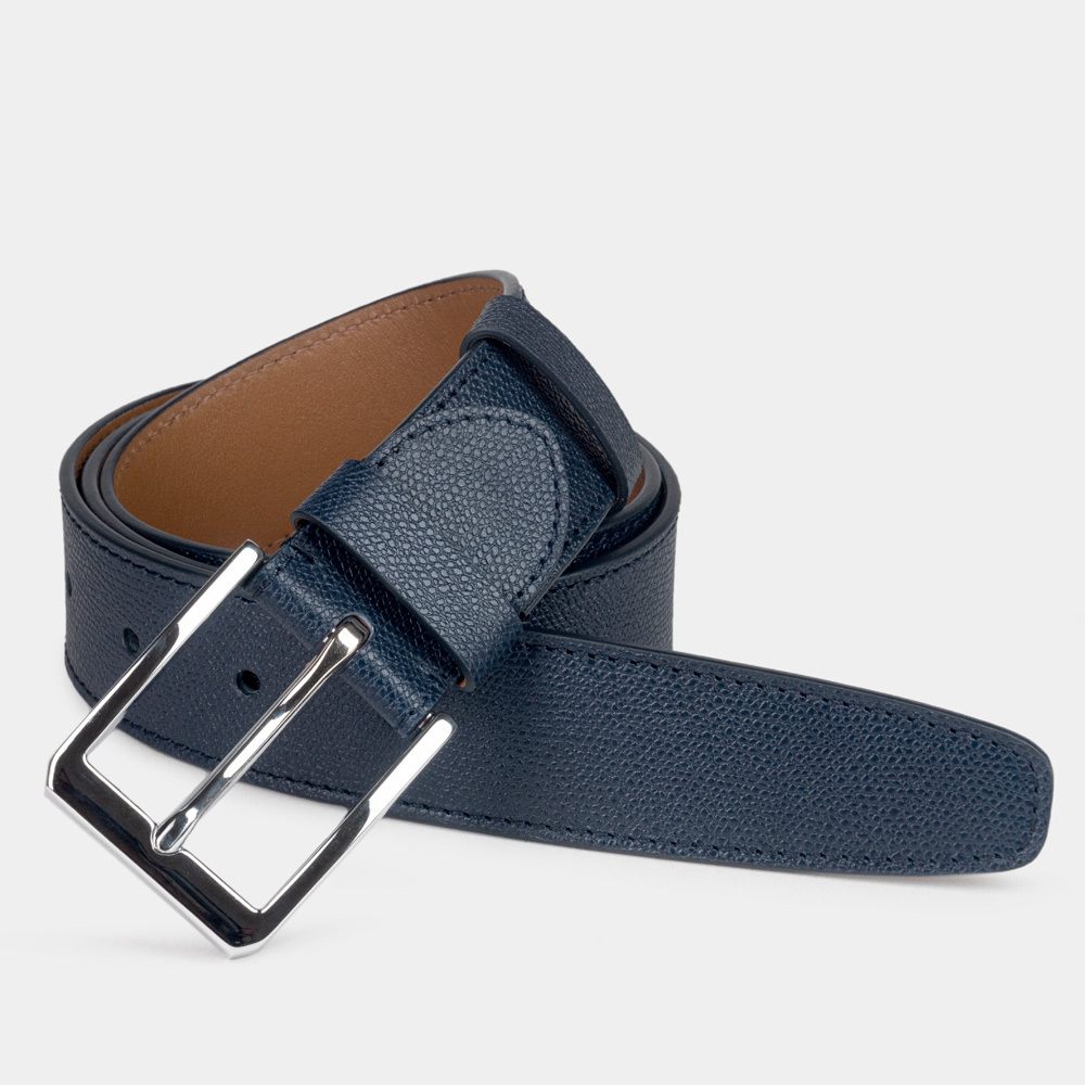 Ремень мужской 40 мм из кожи сафьяно, синего цвета