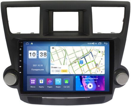 Магнитола для Toyota Highlander 2 2007-2013 XU40 - Parafar PF035T1XHD на Android 13, 8-ядер, 4Гб+64Гб, CarPlay, 4G SIM-слот (крутилки декоративные)