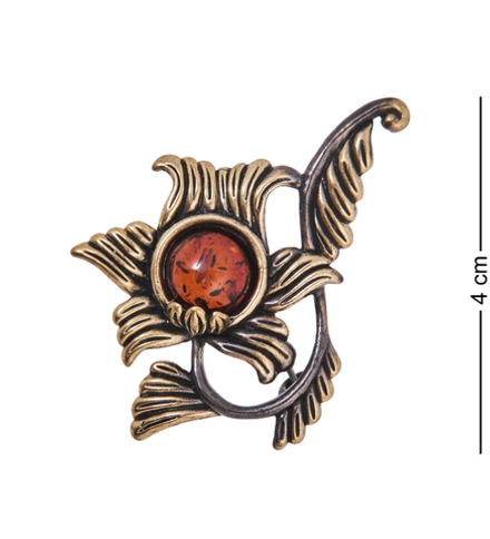 AM-4212 Брошь «Шиповник» (латунь, янтарь)