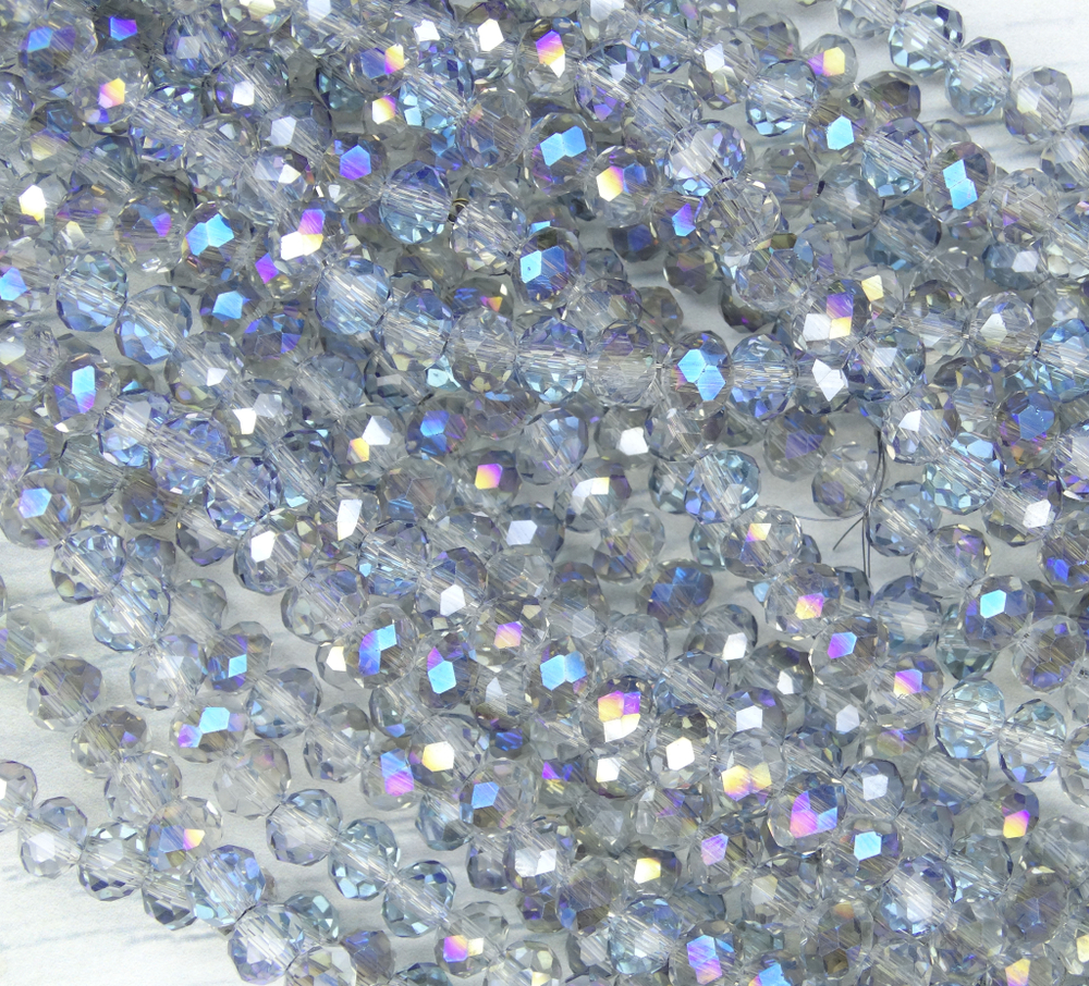 БП029ДС68 Хрустальные бусины "рондель", цвет: серый с цв. AB прозрач., 6х8 мм, кол-во: 39-40 шт.