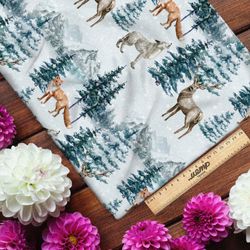 Ткань оксфорд 210 животные в заснеженном лесу