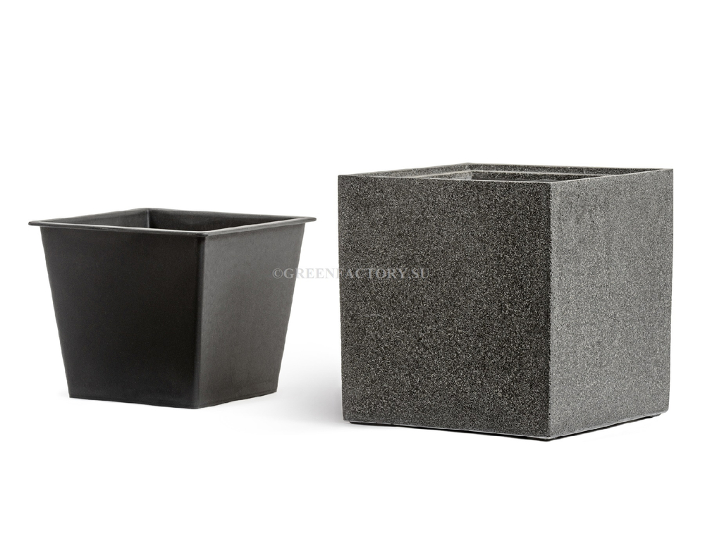 Кашпо TREEZ Effectory - Stone - Куб - Тёмно-серый камень