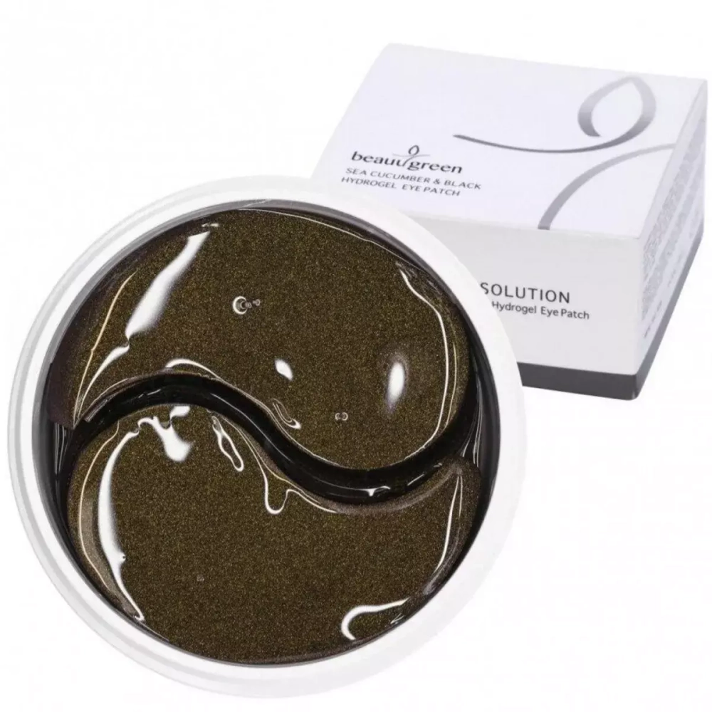 BeauuGreen Корейские патчи гидрогелевые для глаз с экстрактом Морского Огурца Hydrogel Eye Patch Sea Cucumber Black, 60 шт