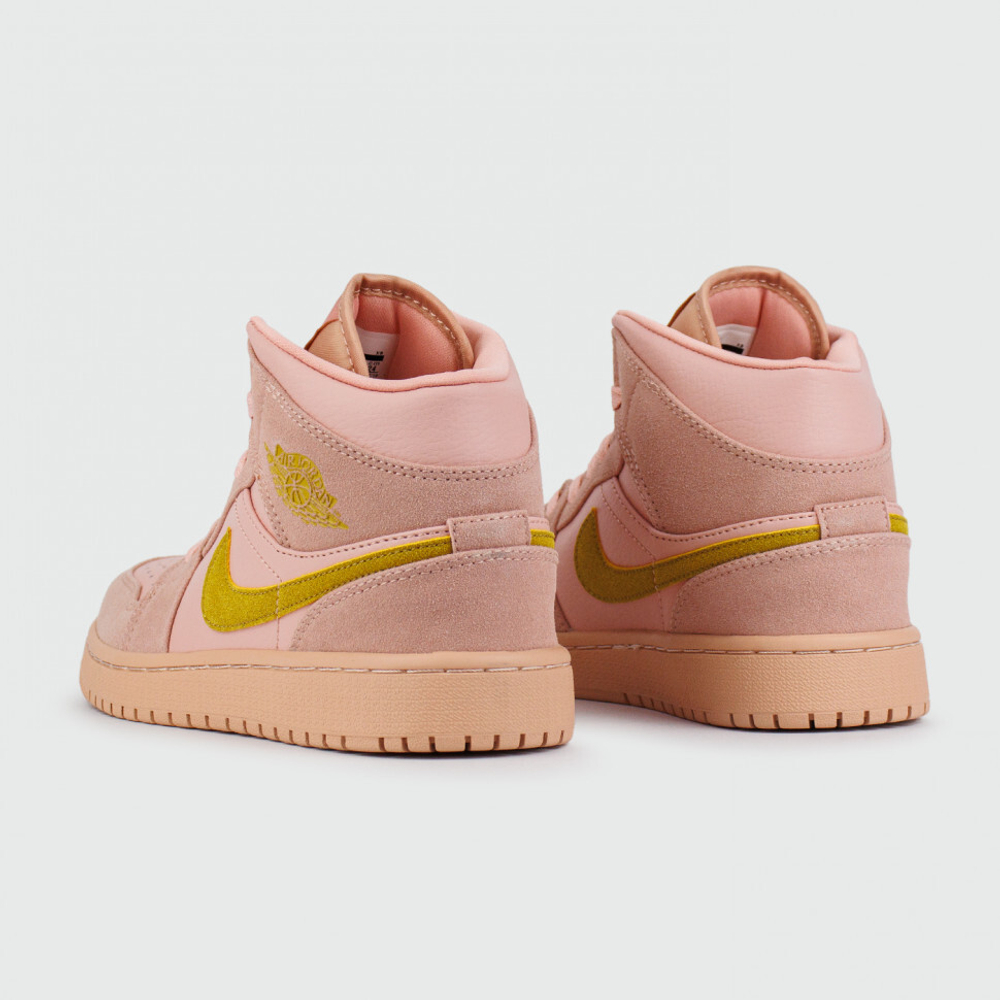 кроссовки Air Jordan 1 Mid Pink Gold Swoosh Wmns