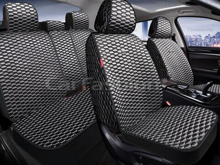 Накидки сидений ПОЛНЫЙ CarFashion (кт) -«ATLAS PLUS» 27344 -Шелк иск серый/черный/серый