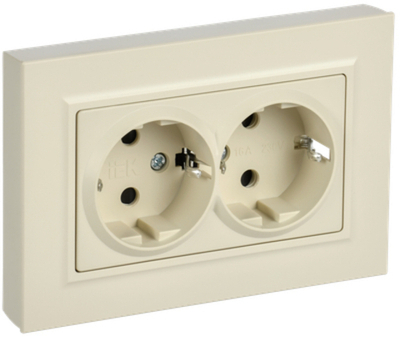 BRITE Розетка 2-местная с заземлением с защитными шторками плоская 16А в сборе РСшПл12-3-БрКр бежевый IEK