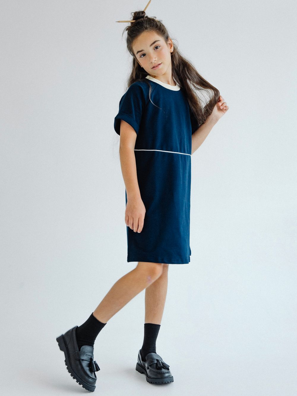 Школьное платье платье из хлопка синего цвета