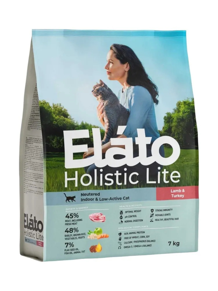 Сухой корм ELATO Holistic Lite для кастрированных и стерилизованных кошек с ягненком и индейкой - 7 кг