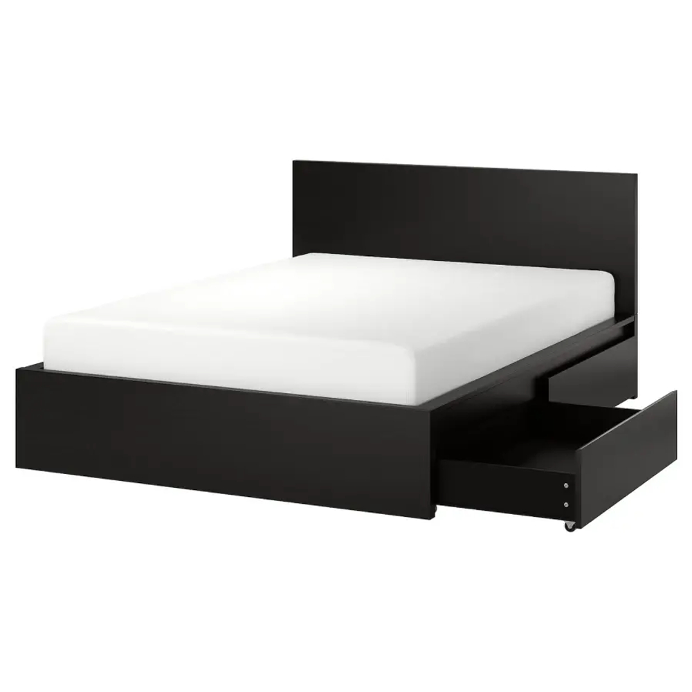 Каркас кровати с 2 ящиками для хранения - IKEA MALM, 200х160 см, черный, МАЛЬМ ИКЕА