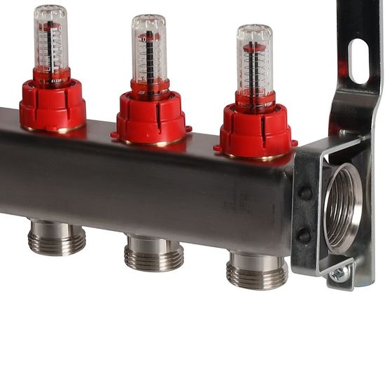 Коллектор Rommer 1"x3/4" на 12 контуров с расходомерами (нерж. сталь) RMS-1200-000012