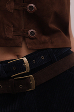 Брюки из вельвета с двойным ремнем