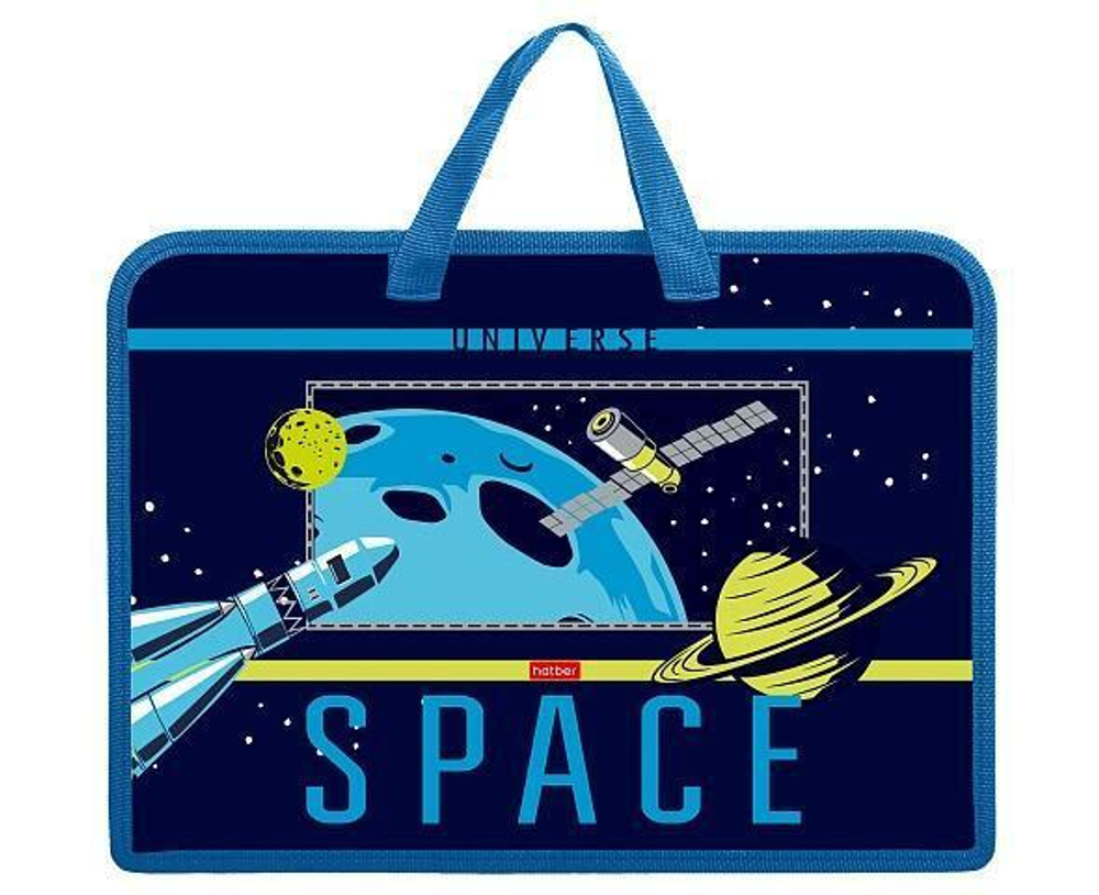 Папка для тетрадей А4ф с ручками пластиковая на молнии "Космические сны" (Хатбер)